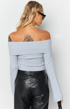BB Exclusive Marci Off Shoulder Sweater Baby Blue Long Sleeve Tops 13 BB Exclusive Marci Off Shoulder Sweater Baby Blue Long Sleeve Tops