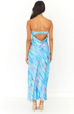 Beginning Boutique New Maiah Blue Multi Maxi Dress