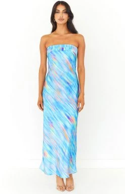 Beginning Boutique New Maiah Blue Multi Maxi Dress
