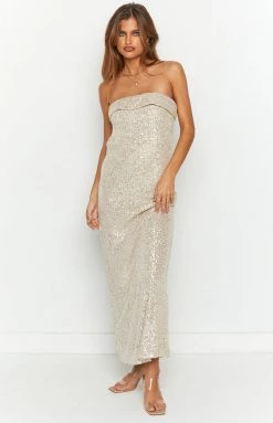 Beginning Boutique Maiah Gold Sequin Maxi Dress Dresses