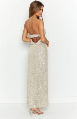Beginning Boutique Maiah Gold Sequin Maxi Dress Dresses