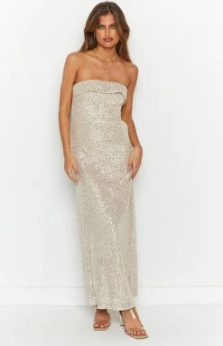 Beginning Boutique Maiah Gold Sequin Maxi Dress Dresses