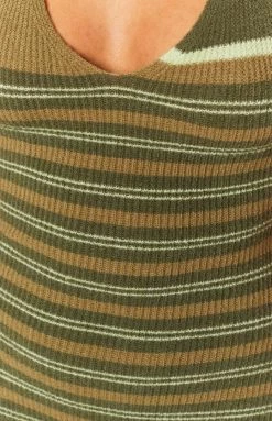 Beginning Boutique Makenzie Striped Halter Mini Dress Khaki Dresses