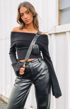 BB Exclusive Marci Off Shoulder Sweater Black Long Sleeve Tops