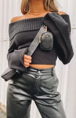 BB Exclusive Marci Off Shoulder Sweater Black Long Sleeve Tops
