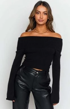 BB Exclusive Marci Off Shoulder Sweater Black Long Sleeve Tops