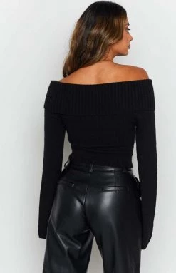 BB Exclusive Marci Off Shoulder Sweater Black Long Sleeve Tops