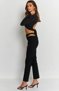 Beginning Boutique Margherita Hip Cut Out Pants Black