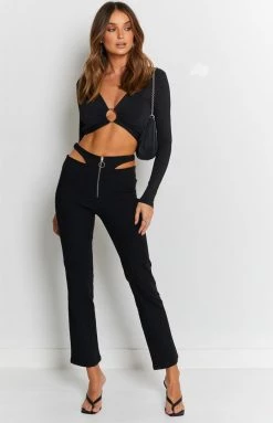 Beginning Boutique Margherita Hip Cut Out Pants Black