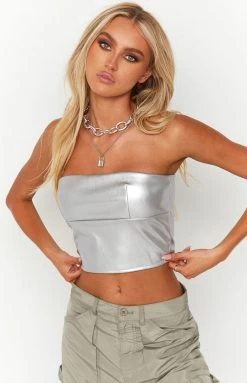 BB Exclusive Mari Silver Strapless Top