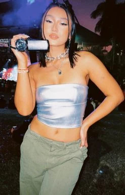 BB Exclusive Mari Silver Strapless Top