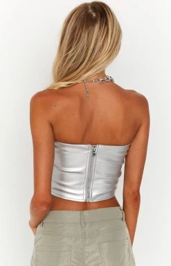BB Exclusive Mari Silver Strapless Top