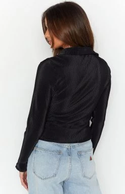 Beginning Boutique Tops Marnie Black Plisse Shirt