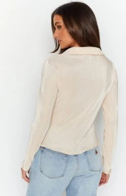 Beginning Boutique Tops Marnie Champagne Plisse Shirt