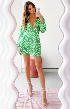 BB Exclusive Mars Twist Mini Dress Green Swirl