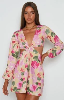 BB Exclusive Mars Twist Mini Dress Yellow Floral