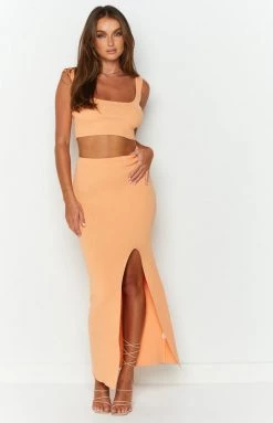 Beginning Boutique Marvell Orange Midi Skirt