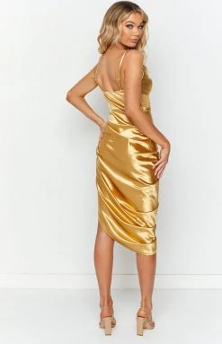 Beginning Boutique Maryah Gold Midi Dress Dresses