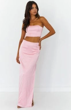 BB Exclusive Mckenzie Pink Satin Maxi Skirt Bottoms