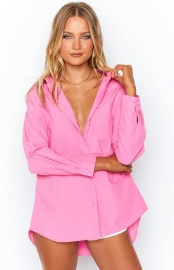 Beginning Boutique Tops Melso Pink Long Sleeve Shirt