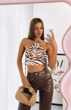 Beginning Boutique Mercie Zebra Halter Top Tops