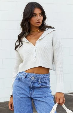 Beginning Boutique Outerwear Metro Beige Buttoned Sweater