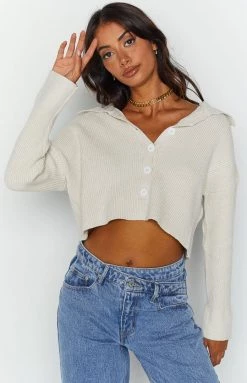 Beginning Boutique Outerwear Metro Beige Buttoned Sweater