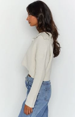 Beginning Boutique Outerwear Metro Beige Buttoned Sweater