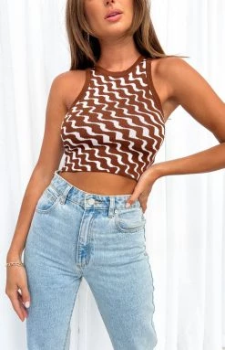 Beginning Boutique Michelle Brown Print Tank Tops