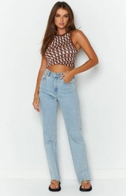 Beginning Boutique Michelle Brown Print Tank Tops