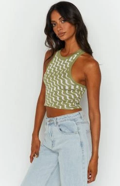 Beginning Boutique Michelle Khaki Print Tank Tops
