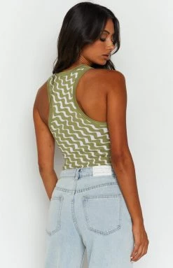 Beginning Boutique Michelle Khaki Print Tank Tops