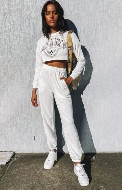 Beginning Boutique Michigan Camp Two Piece Lounge Set White Two Piece Sets