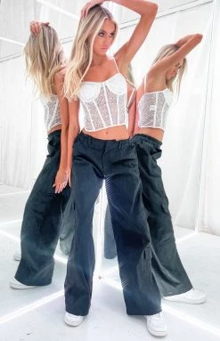 Beginning Boutique Millie Black Low Rise Cargo Trousers New