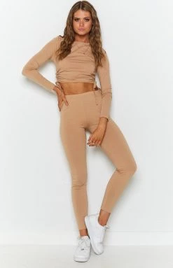 Beginning Boutique Two Piece Sets Mina Jersey Lounge Two Piece Set Mocha