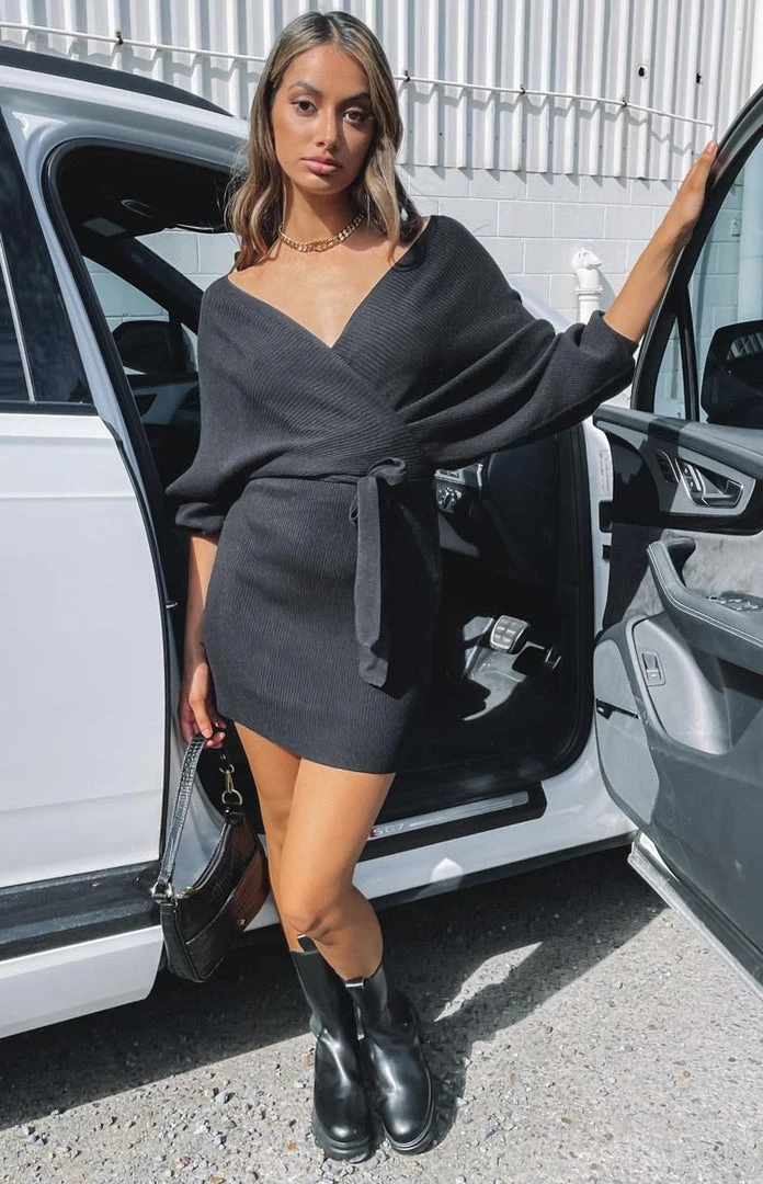BB Exclusive Molly Wrap Knit Dress Black Dresses 1 BB Exclusive Molly Wrap Knit Dress Black Dresses