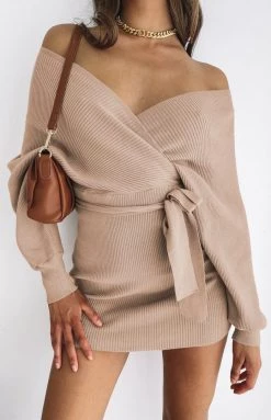 BB Exclusive Molly Wrap Knit Dress Latte Dresses