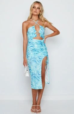 Beginning Boutique Morena Blue Midi Dress Dresses