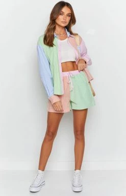 Beginning Boutique Bottoms Moreton Striped Shorts Green 10 Beginning Boutique Bottoms Moreton Striped Shorts Green