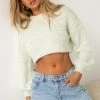Beginning Boutique Crop Tops Moroccan Dream Green Sweater