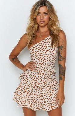 Beginning Boutique Move On Up Mini Dress Tan Spot Dresses