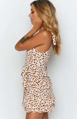 Beginning Boutique Move On Up Mini Dress Tan Spot Dresses