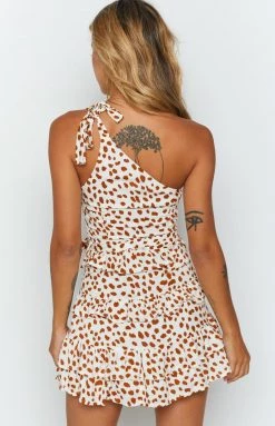 Beginning Boutique Move On Up Mini Dress Tan Spot Dresses