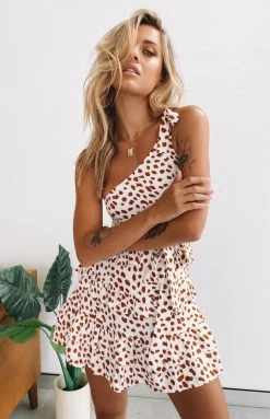 Beginning Boutique Move On Up Mini Dress Tan Spot Dresses