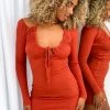 Beginning Boutique Dresses Musela Rust Long Sleeve Mini Dress
