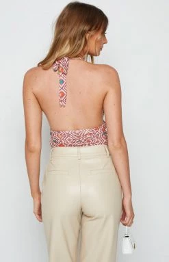 Beginning Boutique Myrae Brown Halter Top Tops