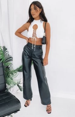 Beginning Boutique Tops Naida Tie Up Top White