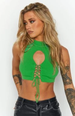 Beginning Boutique Tops Naida Green Tie Up Top