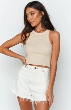 Beginning Boutique Naomi Ribbed Tank Beige Tops