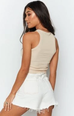 Beginning Boutique Naomi Ribbed Tank Beige Tops